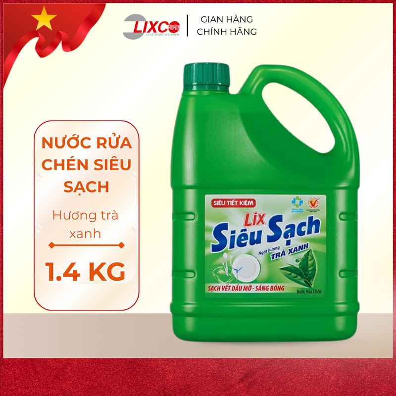Nước rửa chén Lix siêu sạch hương TRÀ XANH 1.4Kg thơm dịu sạch bóng vết dầu mỡ