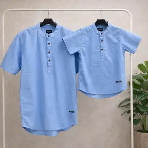 COTTONZY Koko Couple Ayah dan Anak Laki Laki Warna Ice Blue Usia anak 1 tahun, remaja, dewasa, dan big size. Bahan Katun Premium Model Simple untuk Acara Formal dan Casual