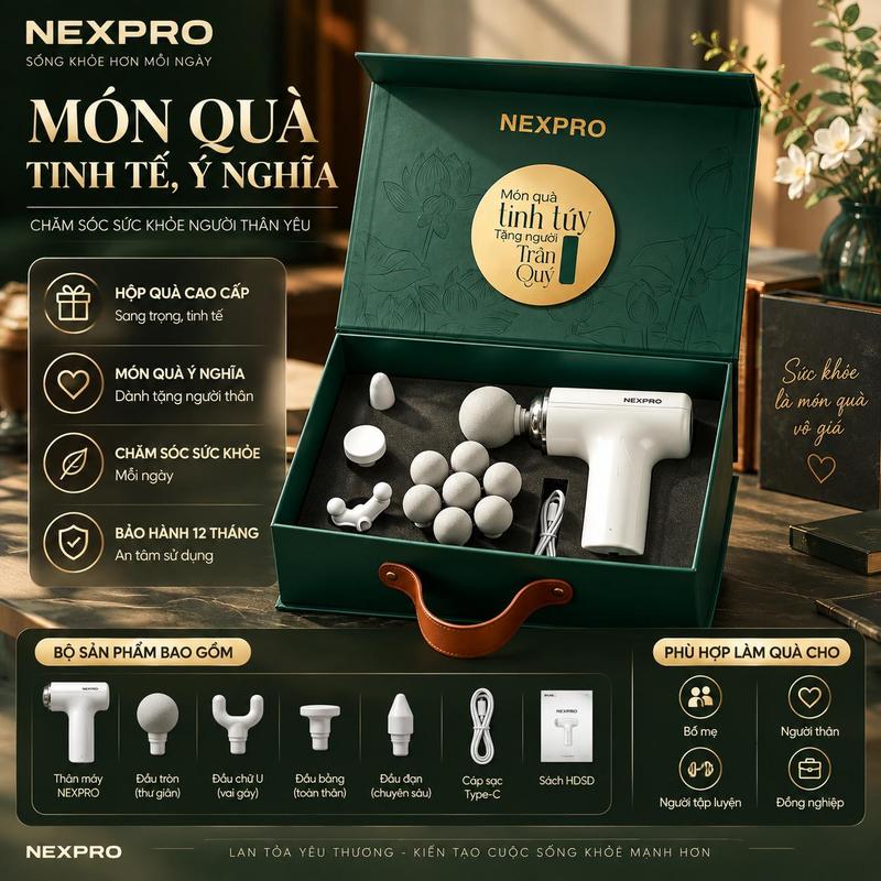 máy massage cầm tay NEXPRO - Công Nghệ AI Cảm Biến Lực Nhấn Giúp Giảm Đau Mỏi, Giãn Cơ Sau Tập Luyện