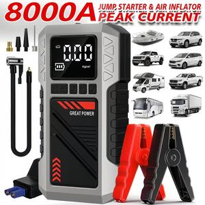 多機能車載メンテナンスツールセット、180PSI エアコンプレッサー・12/24V バッテリーブースター・8000mAh バッテリー・タイヤ空気圧測定器同梱