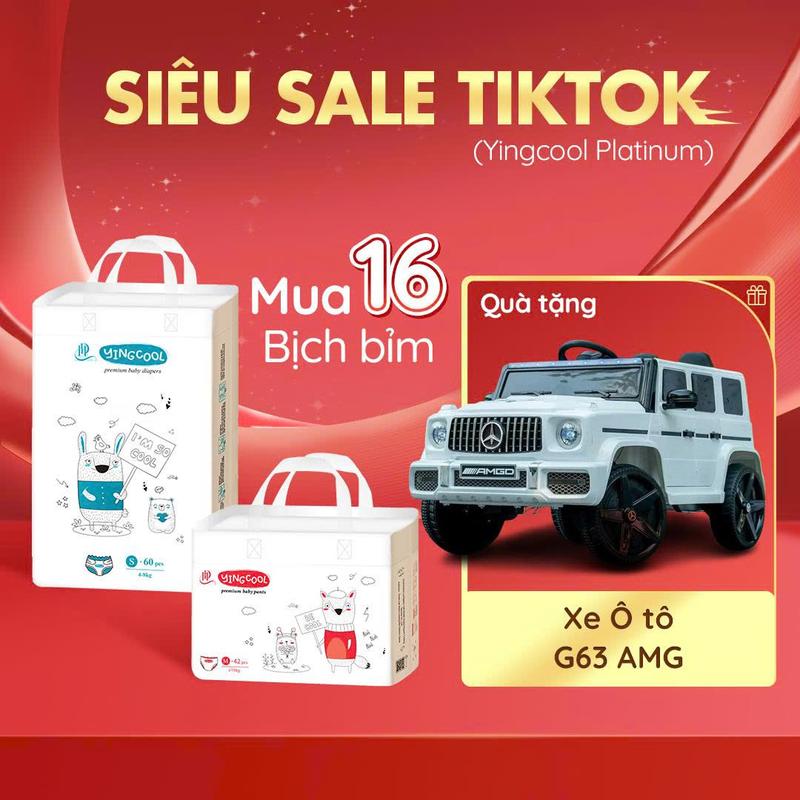 [Tặng Xe Ô tô điện G63 AMG có điều khiển - Combo 16 Bịch ] Bỉm YINGCOOL Size NB64/SD60/MD56/MQ50/L48/XL44/XXL42/XXXL40 tã sơ sinh cho bé