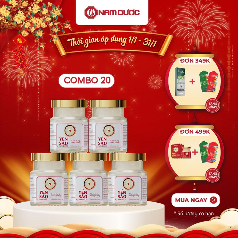   Combo 20 Hộp  Yến sào Nam Dược tổ yến chưng không đường hộp 1 lọ x 70ml 
