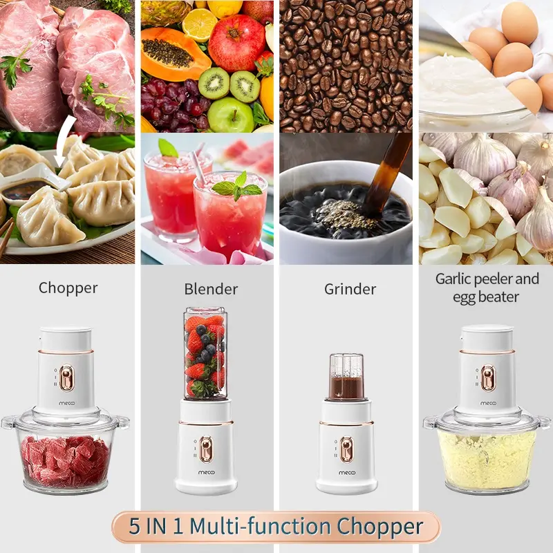 Mecoo Most Aesthetic 5 in 1 Antibacterial Odorless Chopper 250 Low Watt BPA Free / Blender Daging / Baby Food Processor / Penggiling Daging 3