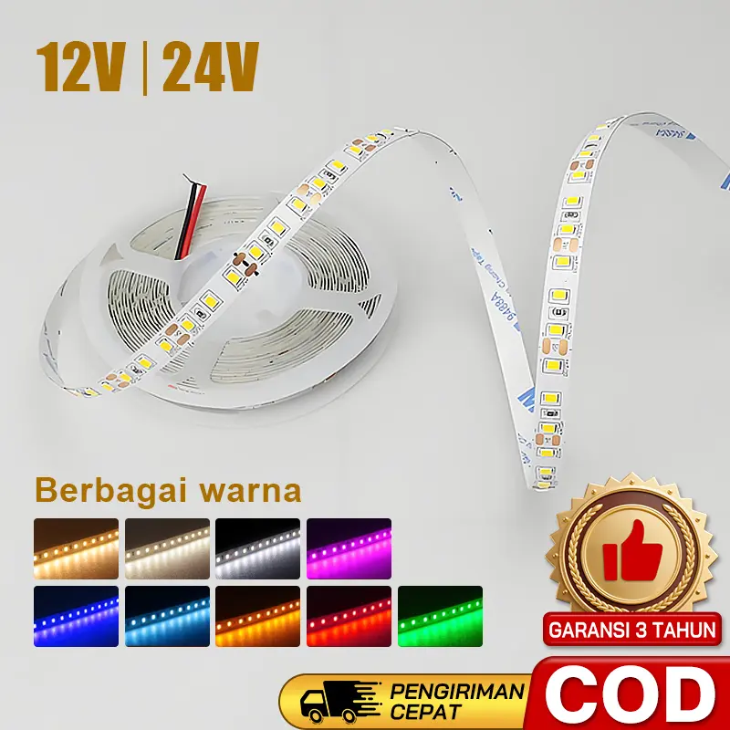 Lampu Strip DC12V 2835 LED SMD  120LED 1 Roll 5 Meter DC24v 10Meter Fleksibel( Dilengkapi Perekat )