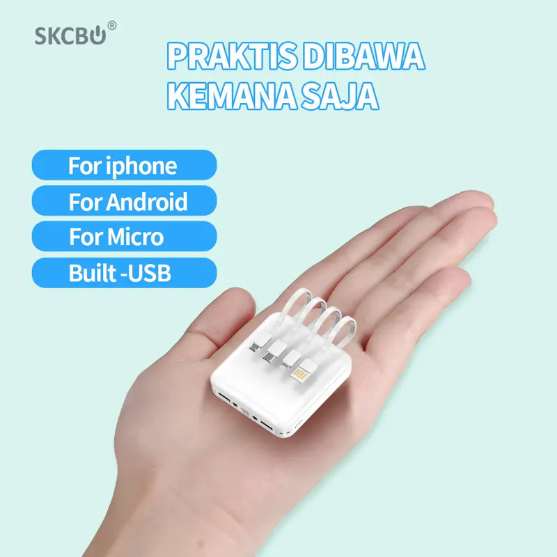 SKCBO Powerbank Custom 20000mah LED Kustom Power Bank built in cable Murah Lucu Mini Ori for iphone type-c micro 2