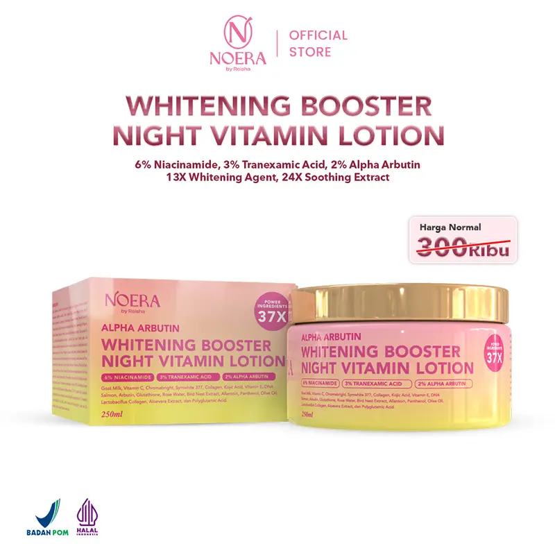 Noera Paket Combo Whitening Booster Body Serum Essence & Lotion l Whitening Booster Night Vitamin Lotion & 5% ALPHA ARBUTIN Luxurious Whitening Booster Body Serum Essence 2