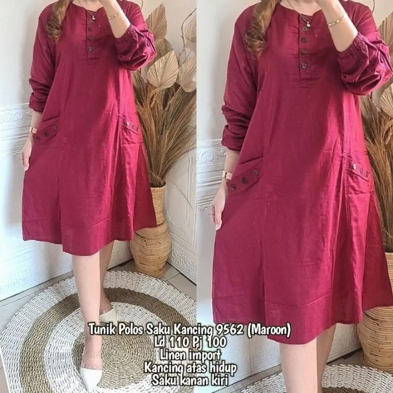 TUNIK POLOS KANCING PREMIUM BIG SIZE JUMBO MODEL TERBARU Casual Dress Wanita Baju tunik  cantik