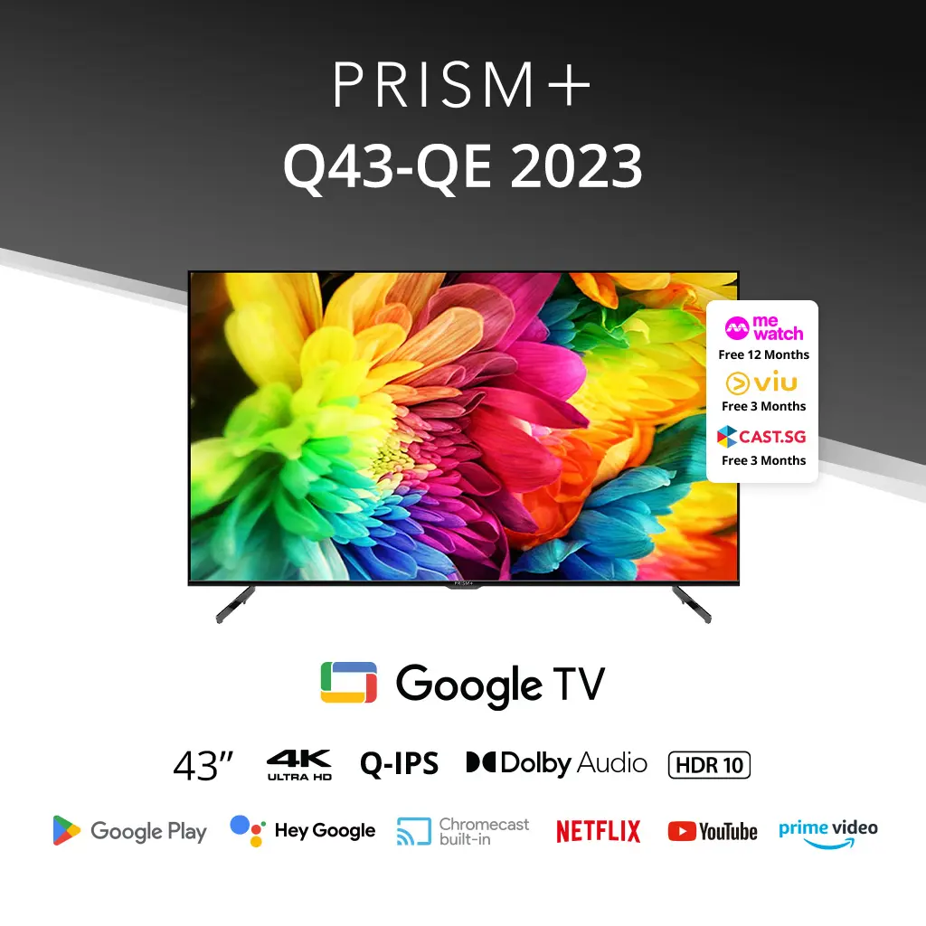 PRISM+ Q43 Quantum Edition [2023 Model] | 4K Google TV | 43 inch |Quantum Colors|GooglePlaystore|Inbuilt Chromecast|HDR10|IPS Panel|ZeroBezel|4K Netflix & Youtube|Dolby Audio|DTS TruSurround|Digital TV|Wifi