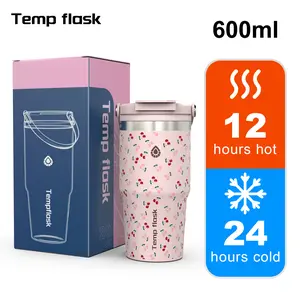 【Ready Stock】Tempflask 20oz（600ml） Tumbler Handle 2-in-1 Portable Stainless Steel Insulated Tumbler Tahan Tumpah dan Tetap Hangat 24 Jam Panas dan Dingin Cangkir Kopi Termos Vacuum Multifungsi Baja Plastik