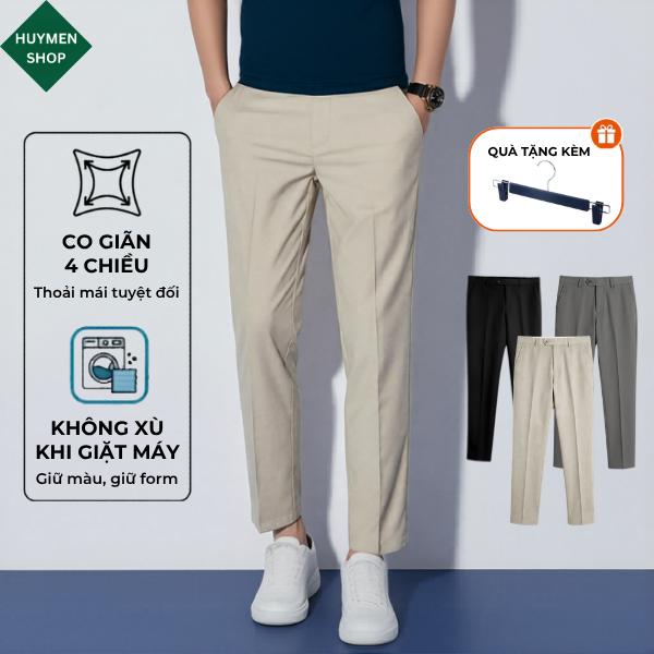 Huymen Shop Quần Tây Âu Nam Slimfit Chất Vải Chống Nhăn Co Giãn 4 Chiều Size 28-34 Màu Đen Be Sữa Ghi Đậm Pants Menswear Không Xù Khi Giặt Máy Giữ Màu Giữ Form