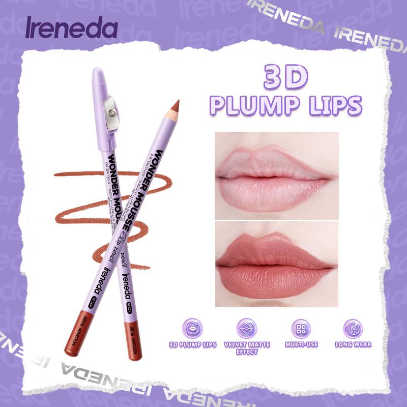 Ireneda-Chì Kẻ Môi Wonder Mousse Chì Kẻ Môi Mượt Mà Sắc Tố Cao 3D Nhung Đầy Đặn Sương Mù Mờ Đường Viền Chính Xác Dụng Cụ Mài Đa Công Dụng Chống Thấm Nước Lâu Trôi