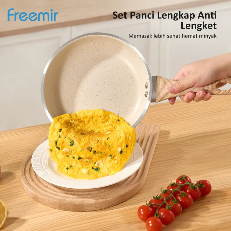 [SPECIAL LIVE]  freemir 4 Pcs Set Wajan Panci Anti Lengket Super Wok Pan Premium Beige Tutup Kaca Original Jumbo Besar Lengkap 1 Set Kitchenware 6