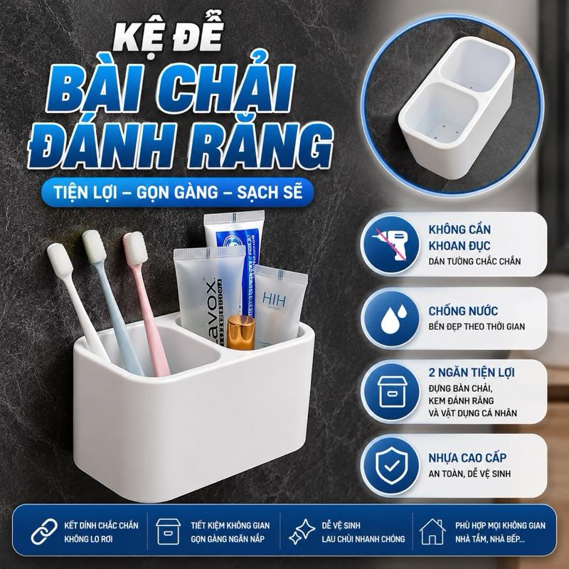 Kệ để bàn chải kém đánh răng có lỗ thoát nước tiện lợi