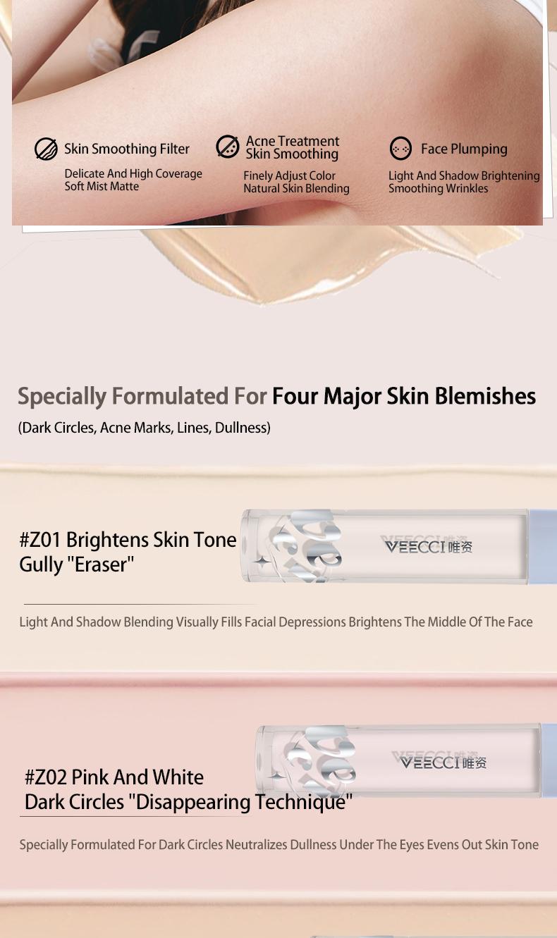 Product Introduction of VEECCI 2 in 1 Concealer & Brush Full Coverage Concealer Waterproof & Sweatproof Liquid Concealer Long Lasting Face Cosmetic 11