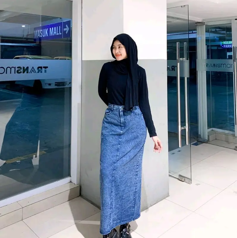 Rok Jeans Skirt Theana//Rok Span Panjang Wanita Nyaman Standar Denim 3