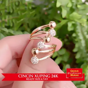 Cincin Xuping Gold Cincin Dewasa Permata Tiga Baris Thailand AD03 - 16