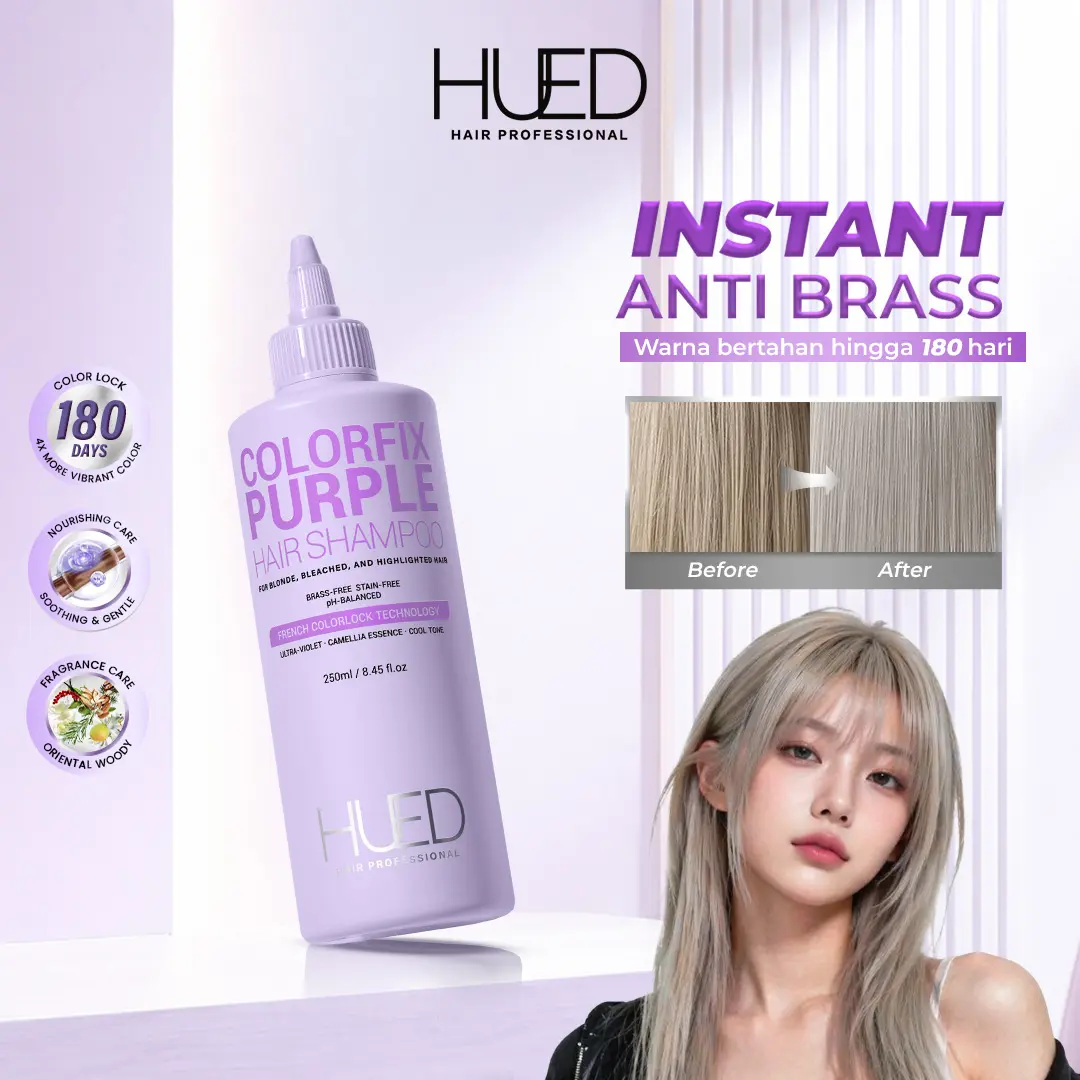 HU ED Colorfix Purple Hair Shampoo 250ML Perawatan khusus Rambut Bleaching Diwarnai Rambut Lembut Berkilau Warna Rambut tahan 180 Hari Shampoo Anti Yellow Dengan Patented Jeju Camellia Essence dan Violet Pigment Purple Shampoo No Stains