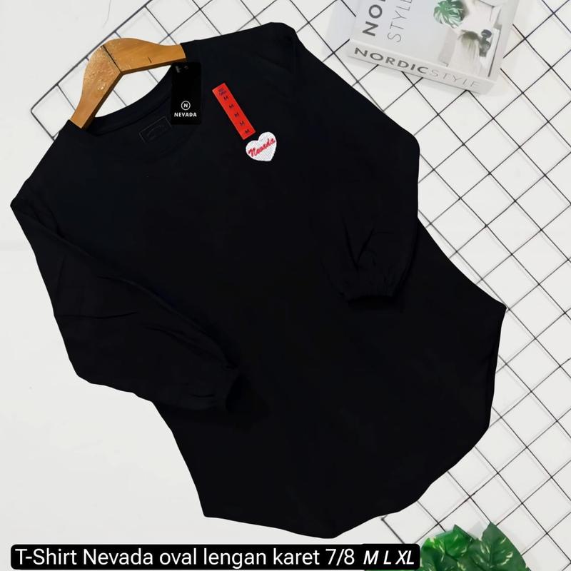Kaos wanita Oversize oval Lengan Karet 7/8 katun Combed 1