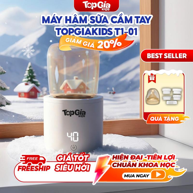 【KHAI LỘC ĐẦU XUÂN - TẶNG NÚM TI Máy Hâm Sữa Mini Cầm Tay Cao Cấp T1-01 TOPGIAKIDS Màn Hình Led Cảm Ứng Thông Minh Pin 5000 mAh. Bảo hành 3 năm lỗi 1 đổi 1 trong 30 ngày Tặng kèm 1 bình hâm sữa và 4 đầu chuyển đổi cổ bình
