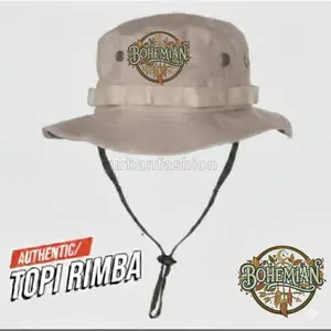 Topi Rimba Ripstop Logo BOHEMIAN – Topi Outdoor Stylish untuk Pria & Wanita dengan Desain Unik dan Tali Penutup