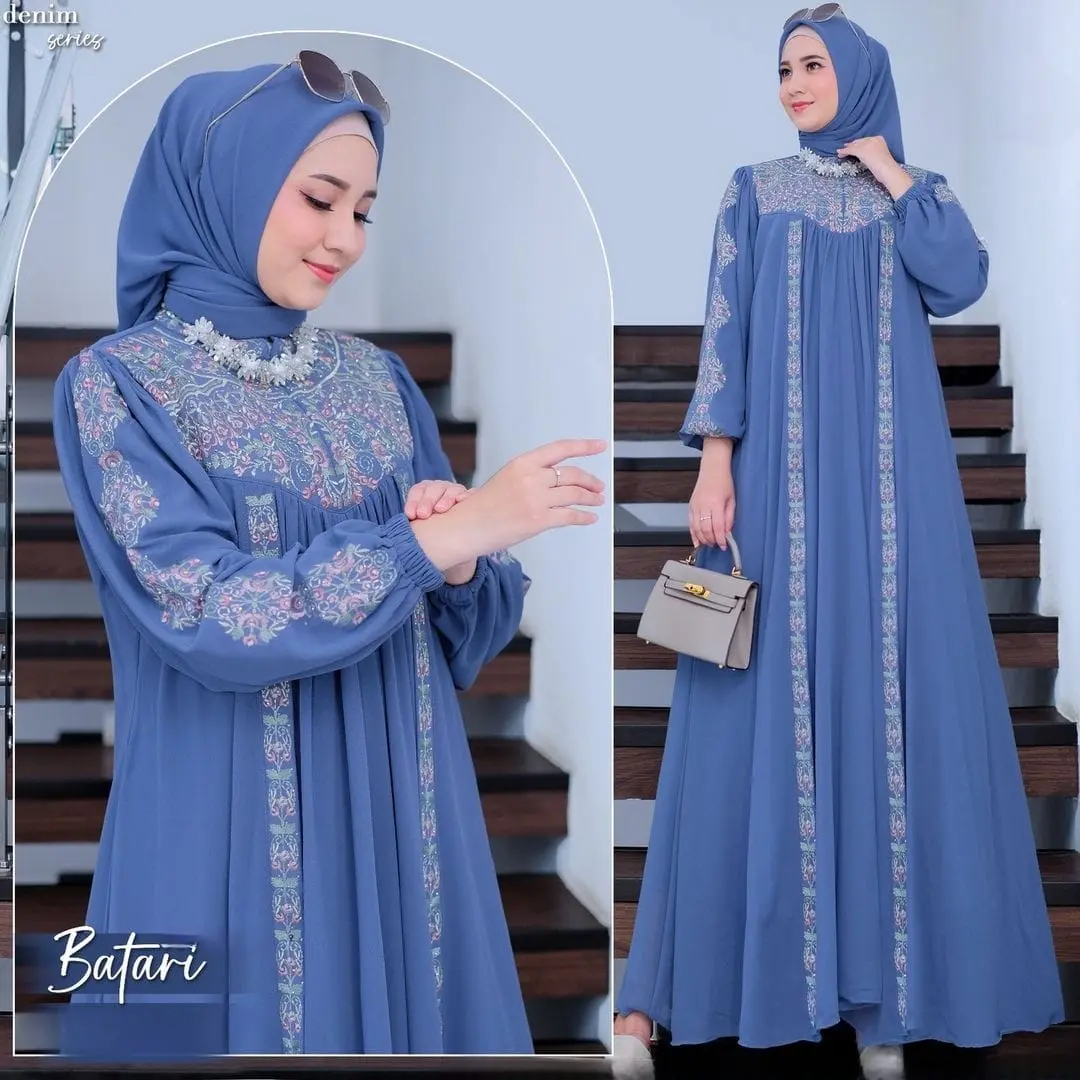 New Produk Ariana Dress Gamis Wanita Kondangan Bahan Ceruty Babydoll Full Puring Aplikasi Bordir