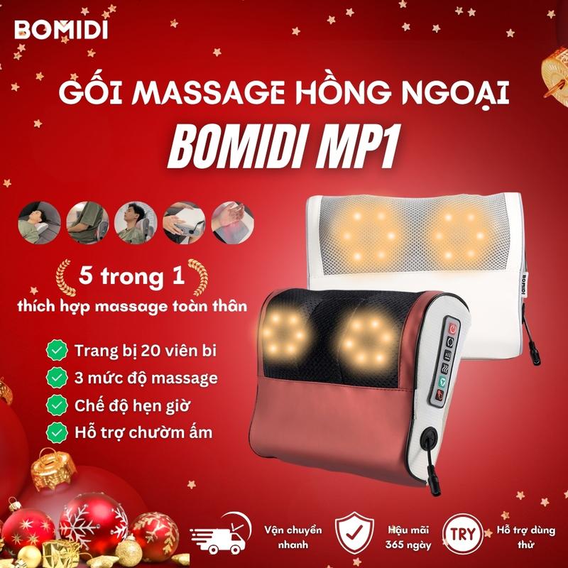  Bomidi Gối Massage Hồng Ngoại MP1 - 3 Mức Tốc Độ - 20 Viên Bi Lăn - Đèn Hồng Ngoại - 24W - Da PU Cao Cấp - Thích Hợp Massage Toàn Thân 