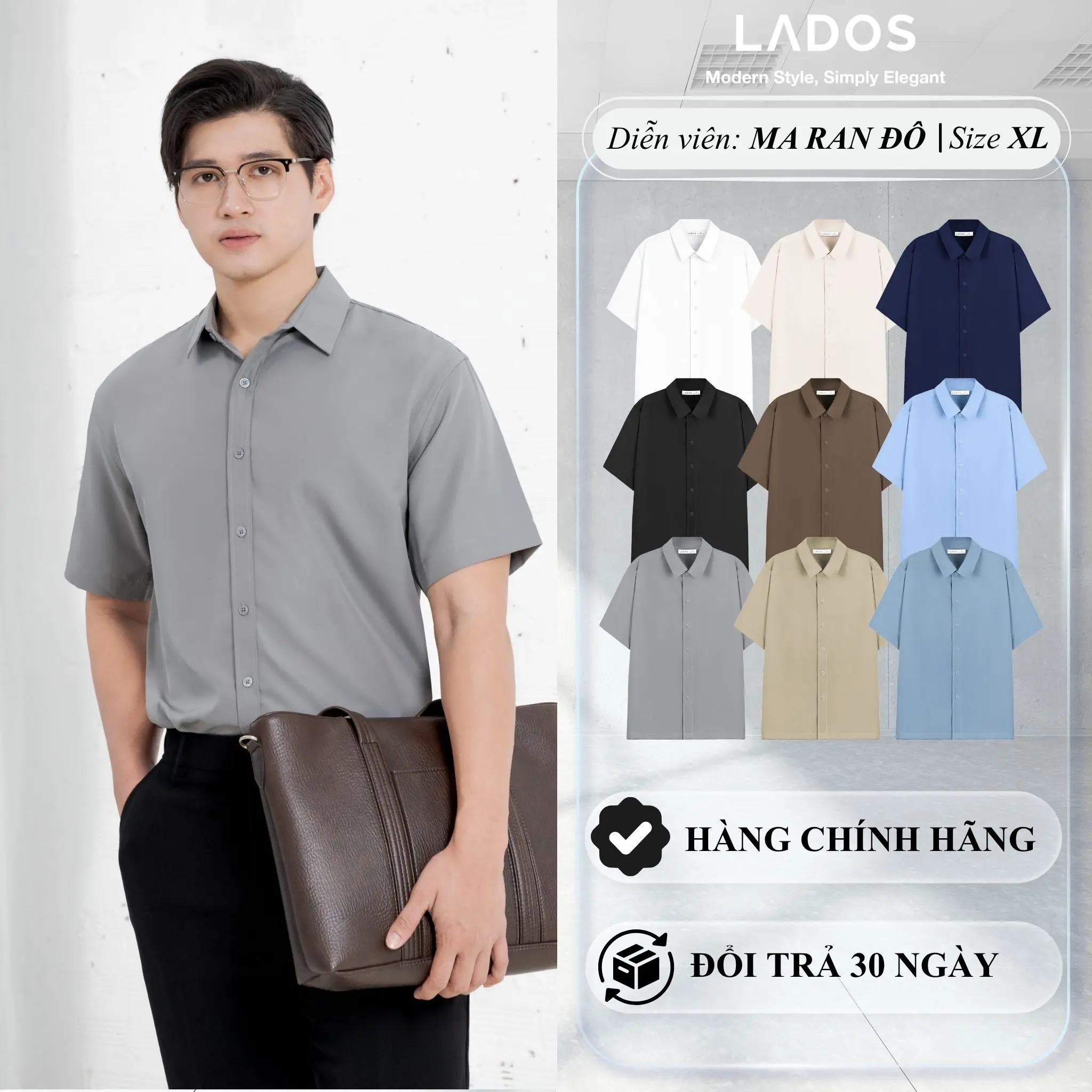 Áo Sơ Mi Trơn Nam Tay Ngắn Chất Vải Kate Lụa LADOS - 8069 mềm mịn, Thấm hút mồ hôi, Form Regular fit, công sở