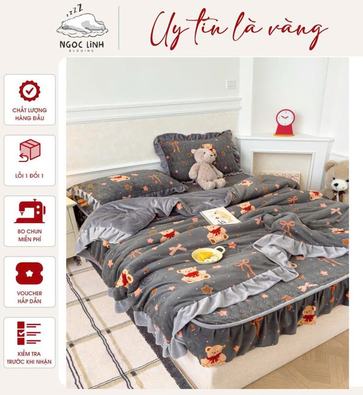  Set chăn ga nỉ sữa Milk Fleece cao cấp với hoạ tiết ngọt ngào cùng thiết kế mix bèo phủ bắt mắt chất liệu nỉ mềm mịn ấm áp giữ nhiệt tốt 