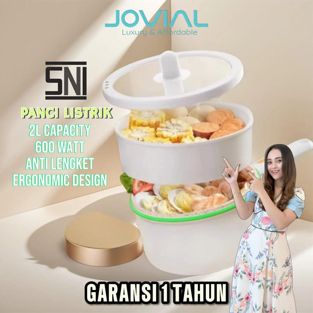 [EXCLUSIVE MERABOTUNIK] Jovial Panci Listrik SNI 1.8L / Panci Elektrik Penggorengan Low Watt 600W GARANSI 12 bulan