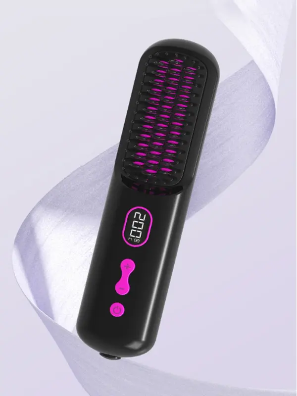 Electric LCD Usb Ceramic Heating Straight Hair Comb Wireless Portable Negative Ion Styling Tool Rechargeable Straightening Brush 6