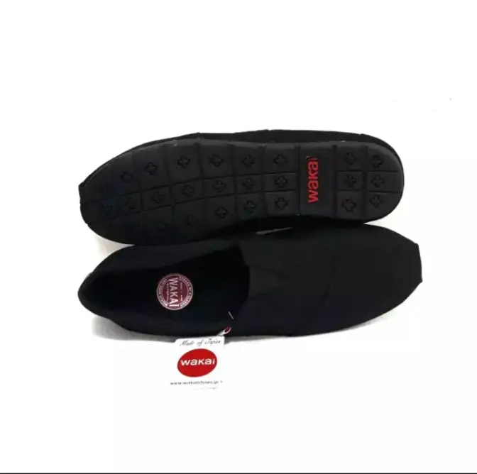 sepatu slipon Wakai full black pria dan wanita Musim panas Square Toe Karet Kasual upper twill kanvas imut Flat  Tanpa Hak Karet Kasual Pria Flat Shoes 1