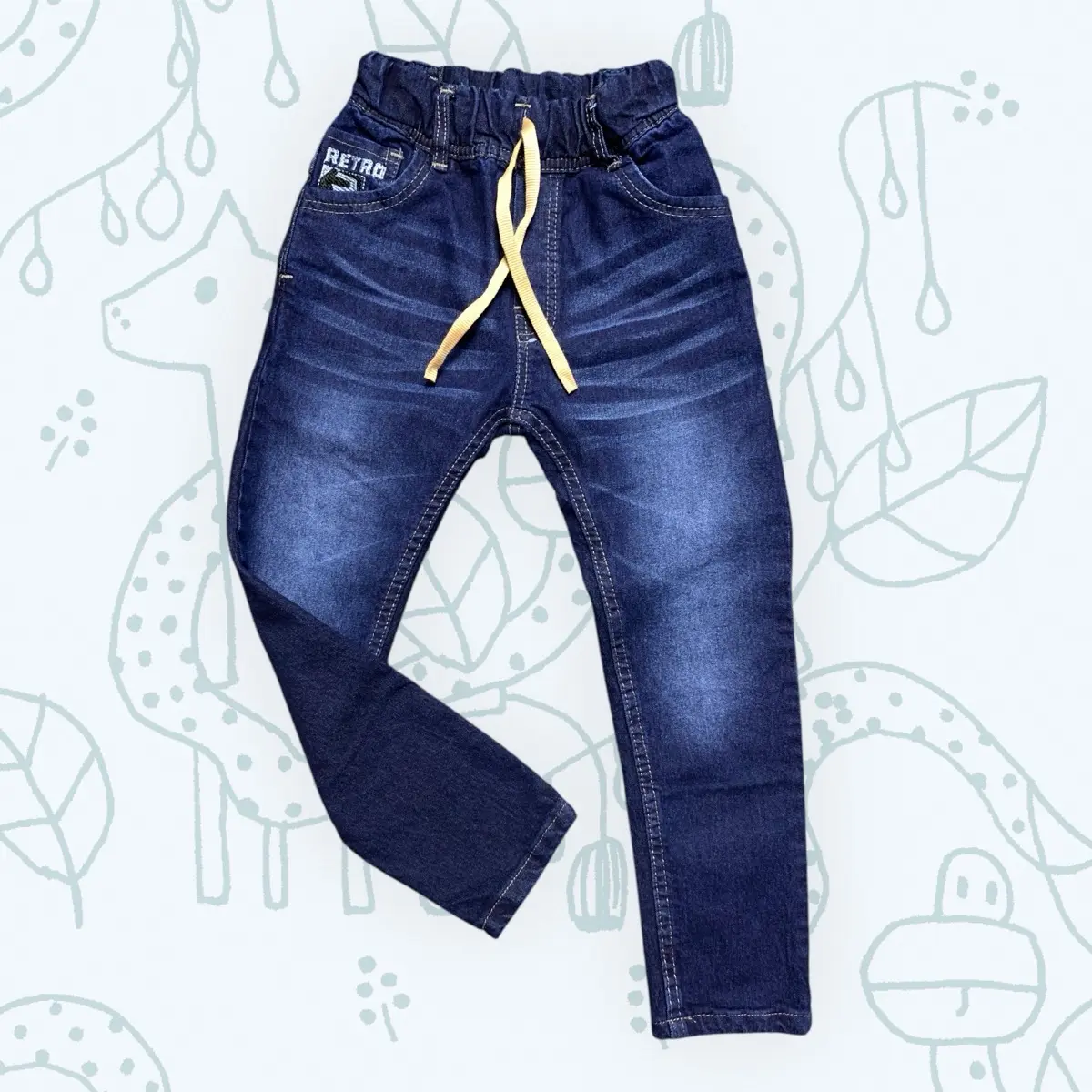 Celana jeans panjang anak laki-laki  Motif Bordir wisker celana jeans anak usia 5-12 tahun PJRG15 Fashion