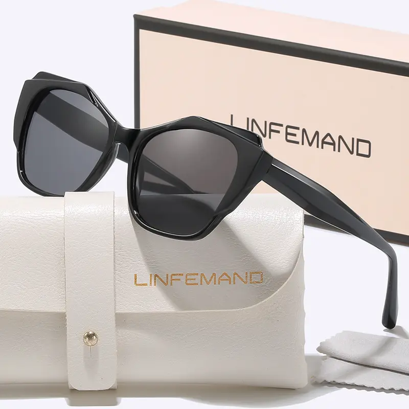 LINFEMAND Retro Oversized Cat Eye Decorative Anti-Blue Light  display picture 1