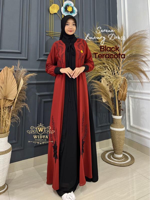 Widya Fashion Id - Serena Luxury Set Hijab Persegi Set Outher (Menyatu Tidak Terpisah) Bahan Ceruti Polos Full Furing Gamis Wanita Muslim Elegan Gamis Busui 6