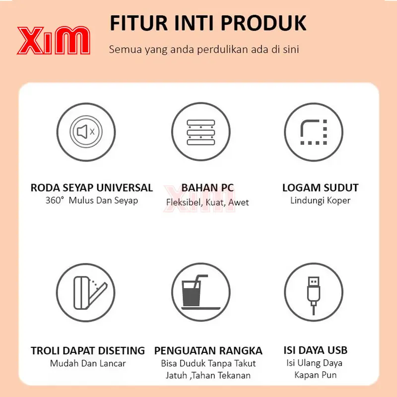 【XIM_KOPER】A803 KAPASITAS BESAR 20/24/28 INCH KOPER TRAVEL KABIN & BAGASI LAPTOP NEW DESIGN  STAND CUP / CHARGER USB SUPPORT BERKUALITAS TINGGI koper anti-pencurian jangan dicuci 3