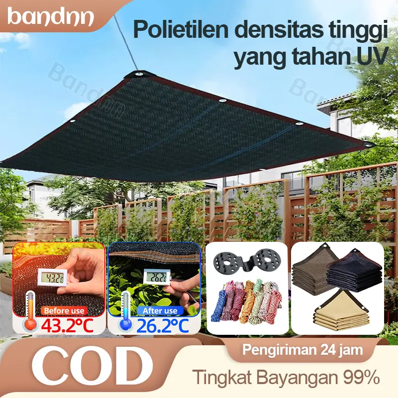 Jaring Peneduh Matahari Hitam Menebal | Tahan Air, Isolasi Panas, Teleskopik Untuk Atap Luar