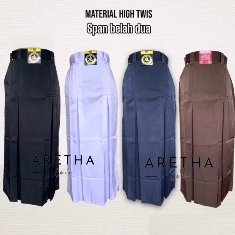 Rok SPAN BELAH DUA Depan Seragam Sekolah Kerja Hitam Putih Coklat Pramuka Biru SMP Abu SMA/SMK Panjang Rempel Formal - Karet, Merah Tebal Basic 0