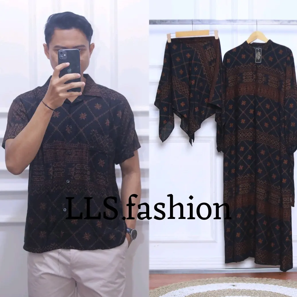 Pasangan Gamis set hijab Dan Kemeja Terbaru Kekinian / Seragam Sarimbit Keluarga / Couple cewek cowok motif