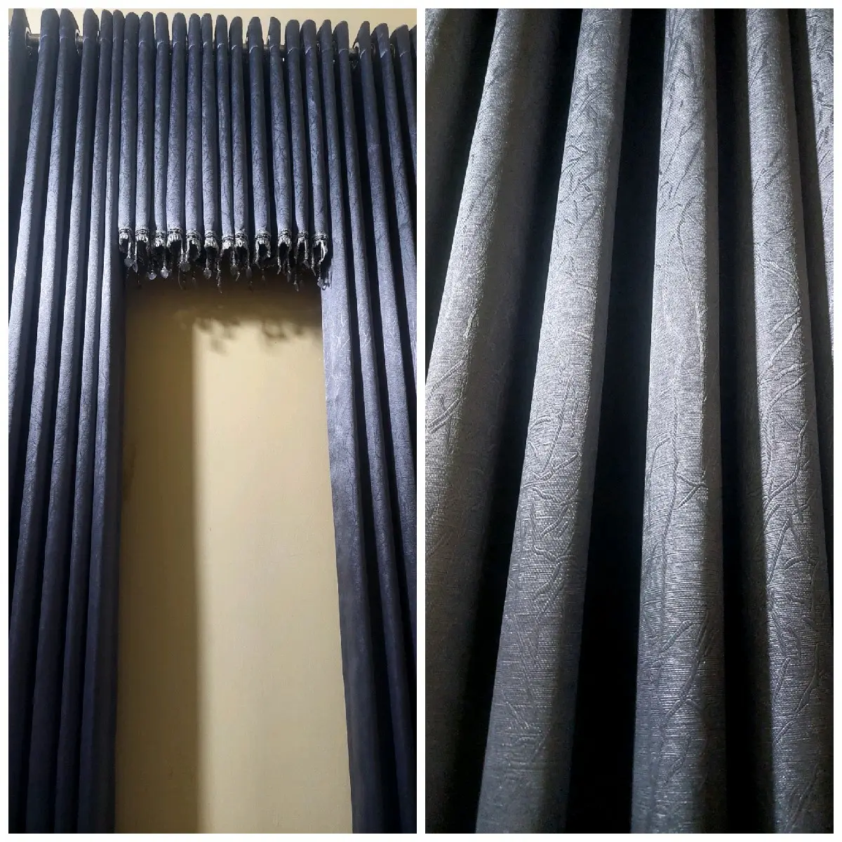 gorden set plus poni motip abu tua serat abstrak untuk pintu kamar/ jendela gorden 6 gelombang poni 12 gelombang