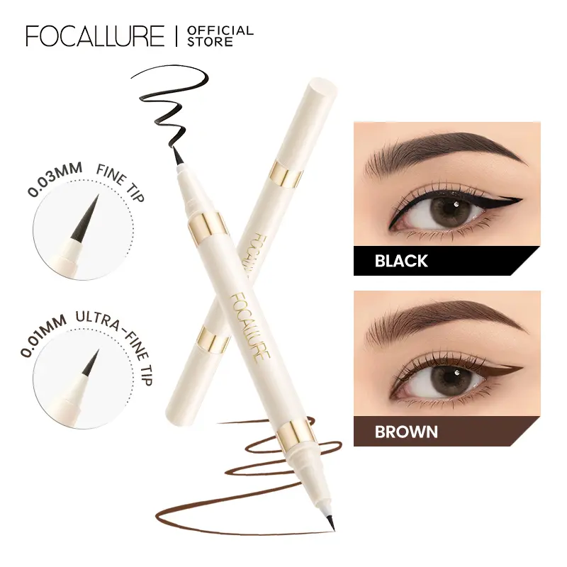 【LOCAL】Bút Kẻ Mắt Dạng Lỏng Chống Thấm Nước Hai Đầu, FOCALLURE, 2 trong 1, đầu mịn, nhanh khô, không thấm nước, chống nhòe, lâu trôi, 2 sắc thái có sẵn: Đen và Nâu