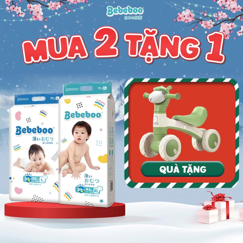   TẶNG XE CHÒI CỪU  - COMBO 2 BỊCH Tã Bỉm Quần Dán Bebeboo Nhật Bản Chính Hãng Mỏng Mềm Thấm Hút Tốt Cho Bé. 