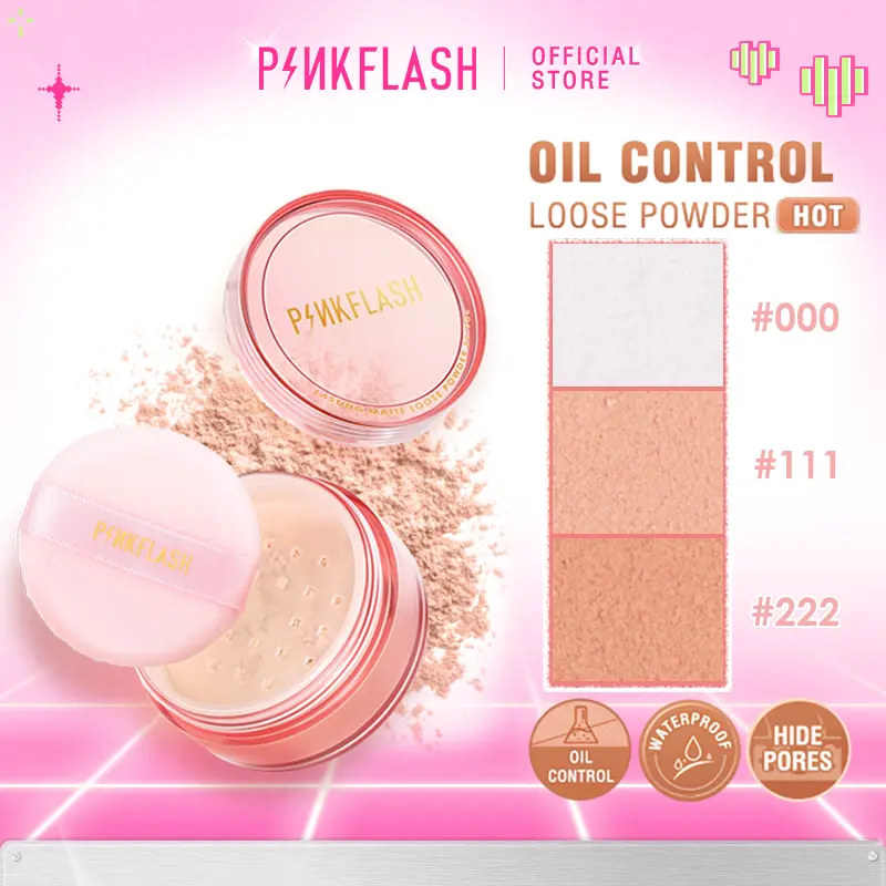 [Official] PINKFLASH # OhMyself  Pengontrol Minyak Matte Loose Powder  Tahan air Oil Kontrol minyak Tahan sepanjang hari 3Colors PFF06 berminyak cover Hitam Wajah
