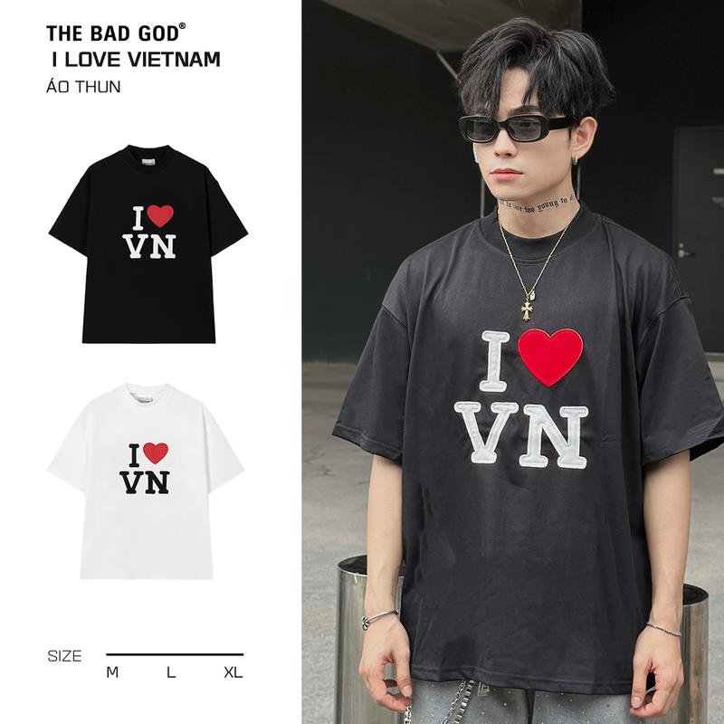 Áo thun cổ tròn Nam Nữ The Bad God I love Chất Liệu COTSYN Thêu Họa Tiết - Menswear