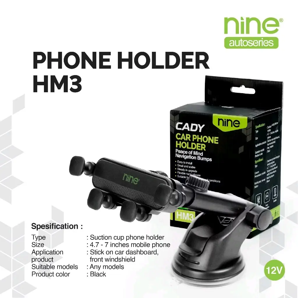 Phone Holder Suction Cup Automatic Lock 360° Universal Dashboard Black Car HM3 - Nine Autoseries