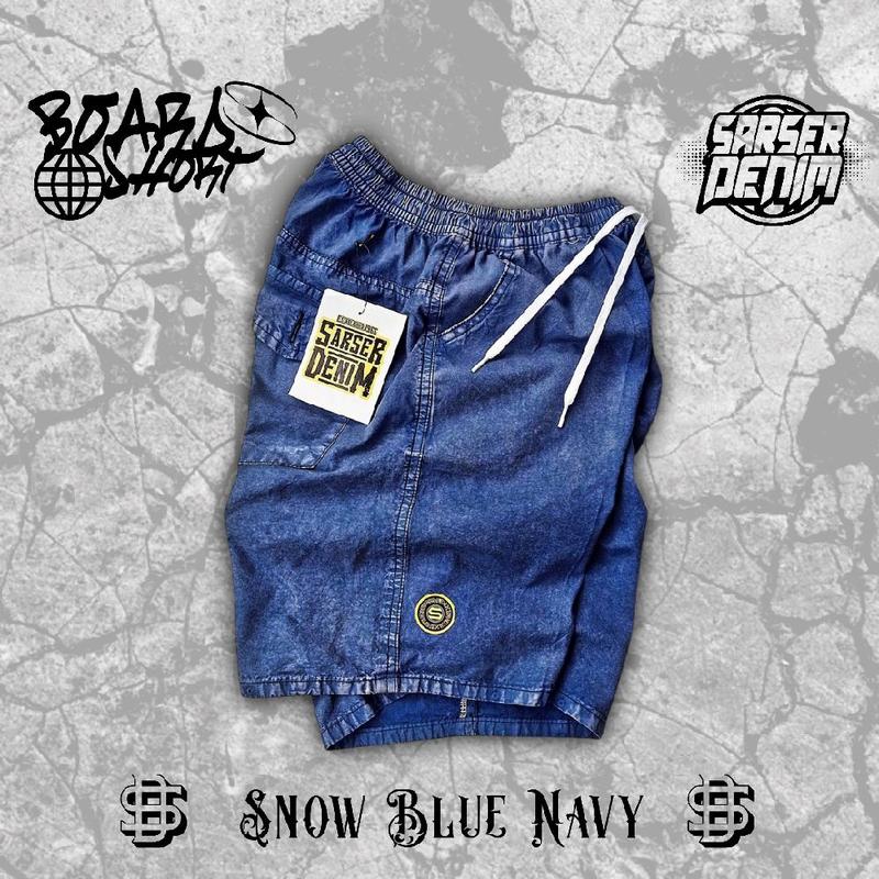 Boardshort Celana Pendek Pria Jeans Sea Wash Denim Kain Tebal Premium Quality Dark Blue Navy Celana Kolor Distro Surfing Pantai Santai Nyaman Celana Pendek Laki Laki Tren 9