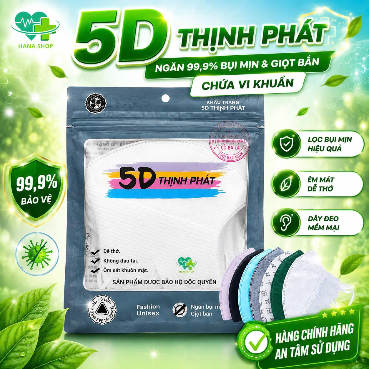 [COMBO 200 CÁI ] KHẨU TRANG 5D THỊNH PHÁT 10 MÀU TRENDY kháng bụi mịn giọt bắn