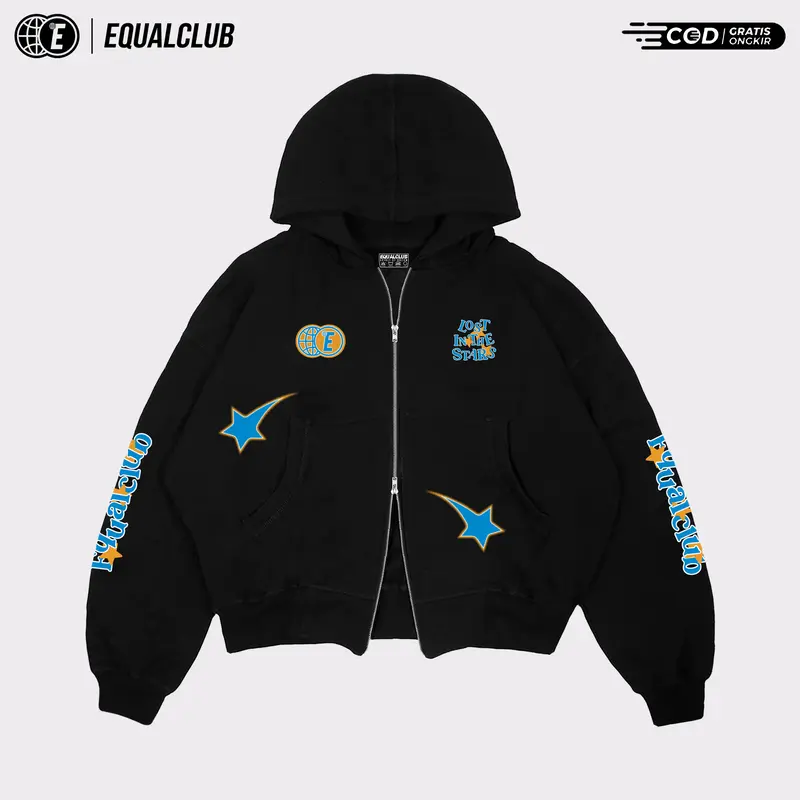 Equalclub Boxy Zipper FALLING STAR sweater hoodie double zip oversize  unisex pria dan wanita skena FALLING STAR XL