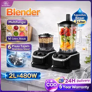 TIXX Blender Multifungsi Cincin Pelapis Gelas Tunggal atau Ganda 2L 2in1 6 Bilah Chopper Juicer Foodgrade Blender Listrik Kapasitas Besar Pembuat Smoothie Penggiling Kebisingan Rendah Bilah Stainless Steel