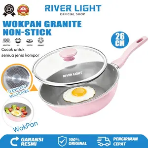 River Light - Wokpan Granite Anti Lengket 26 Cm Tutup Kaca Premium Berkualitas - KITCHENWARE