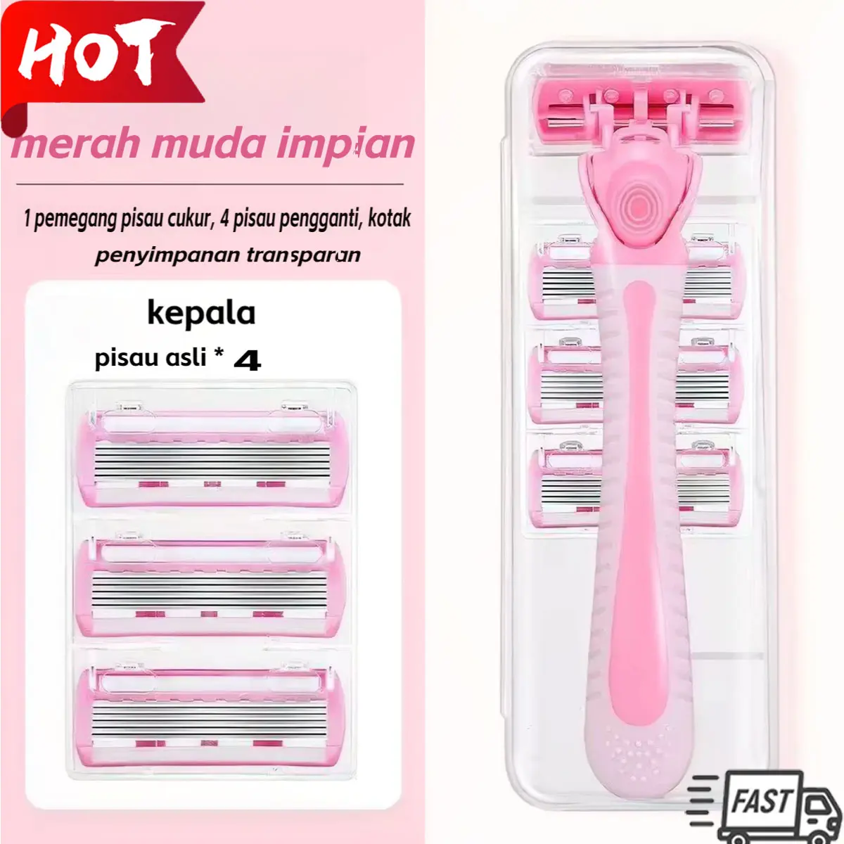 （COD)2026 merah muda Set Pisau Cukur Manual Wanita Dapat Mencukur Bulu Ketiak Tangan Kaki Bibir Kecil Ringan Travel Mudah Dibawa